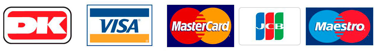 Vi modtager betaling med de viste kort